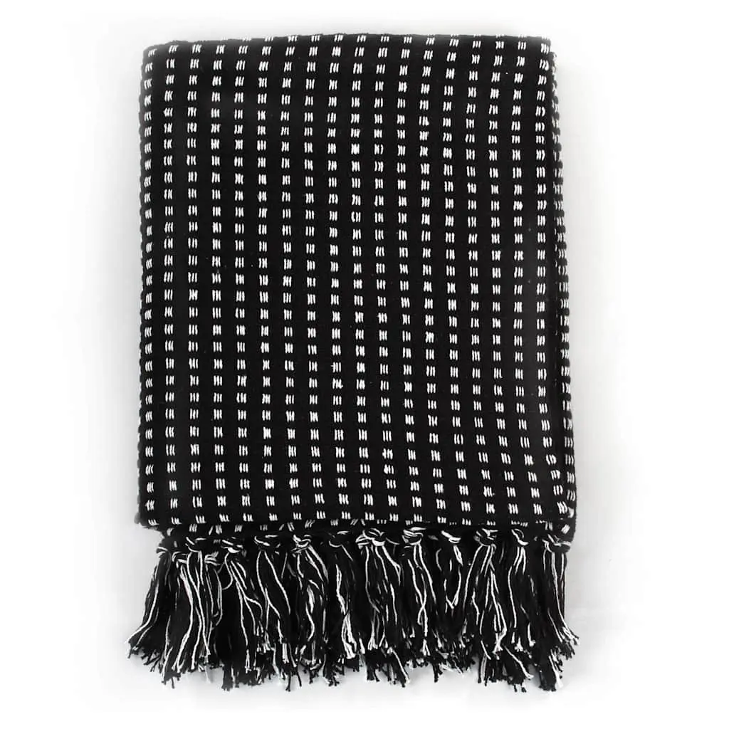 Cotton Throw Blanket 220x250 cm Black Plaid Tassels Soft Bedroom Sofa Chair