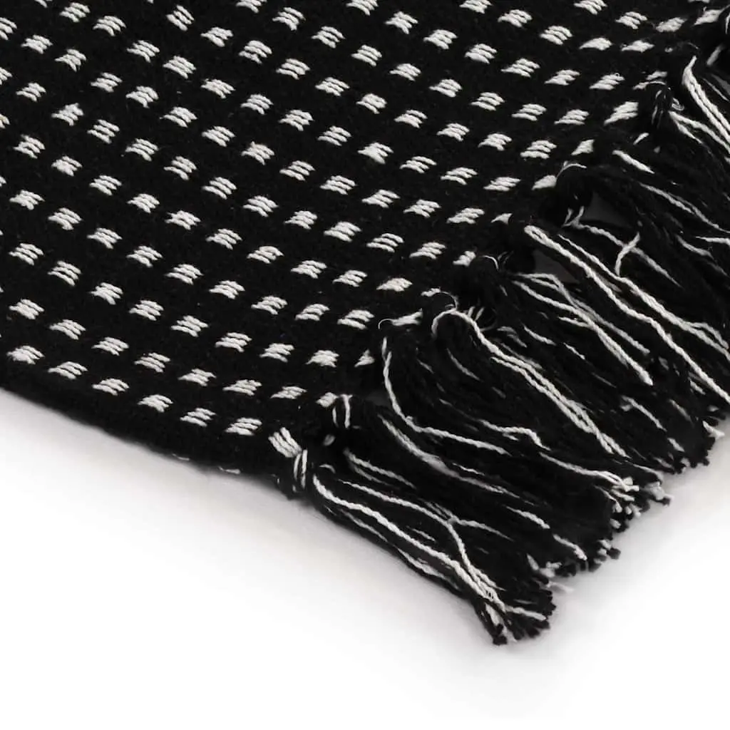 Cotton Throw Blanket 220x250 cm Black Plaid Tassels Soft Bedroom Sofa Chair
