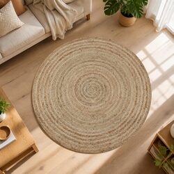 Round Braided Jute Area Rug 90cm Natural Handwoven Carpet Home Decor Beige