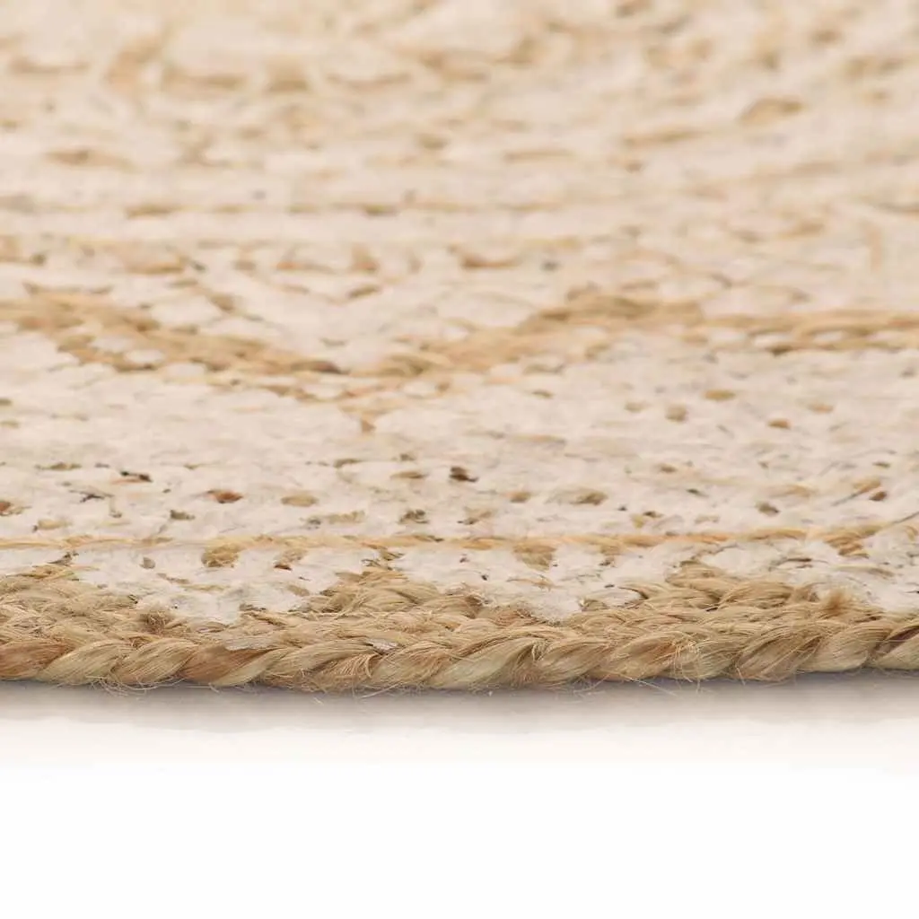 Round Braided Jute Area Rug Mandala Print 120cm Beige