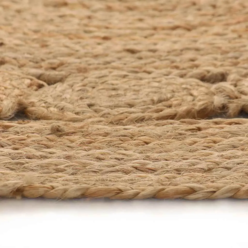 Round Area Rug Braided Jute 90cm Beige Handwoven Carpet