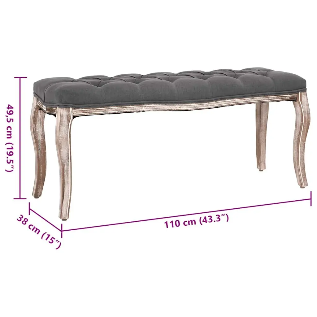 Padded Storage Bench Grey Linen Solid Wood Frame Entryway Hallway Seating