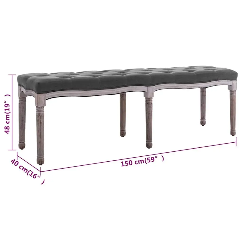 Padded Bench Grey Linen Upholstered Solid Wood Frame Entryway Seating with Storage 150x40x48cm