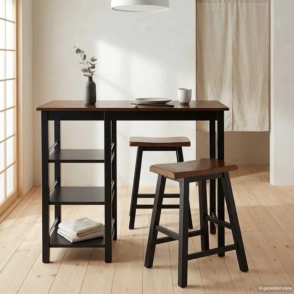Bar Set MDF and Rubberwood 3 Pieces Black
