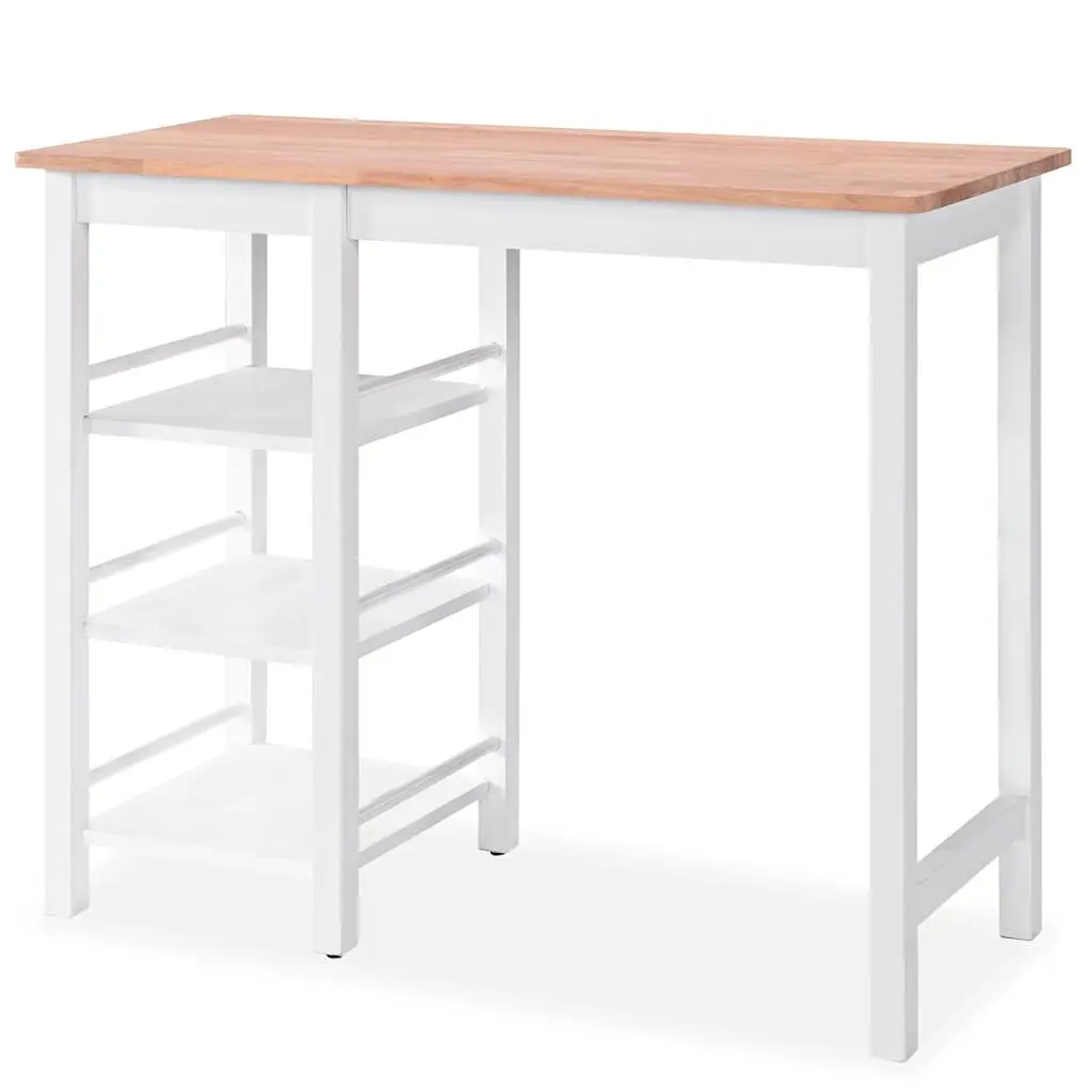 Bar Set MDF Rubberwood 3 Pieces White Kitchen Dining Room Furniture