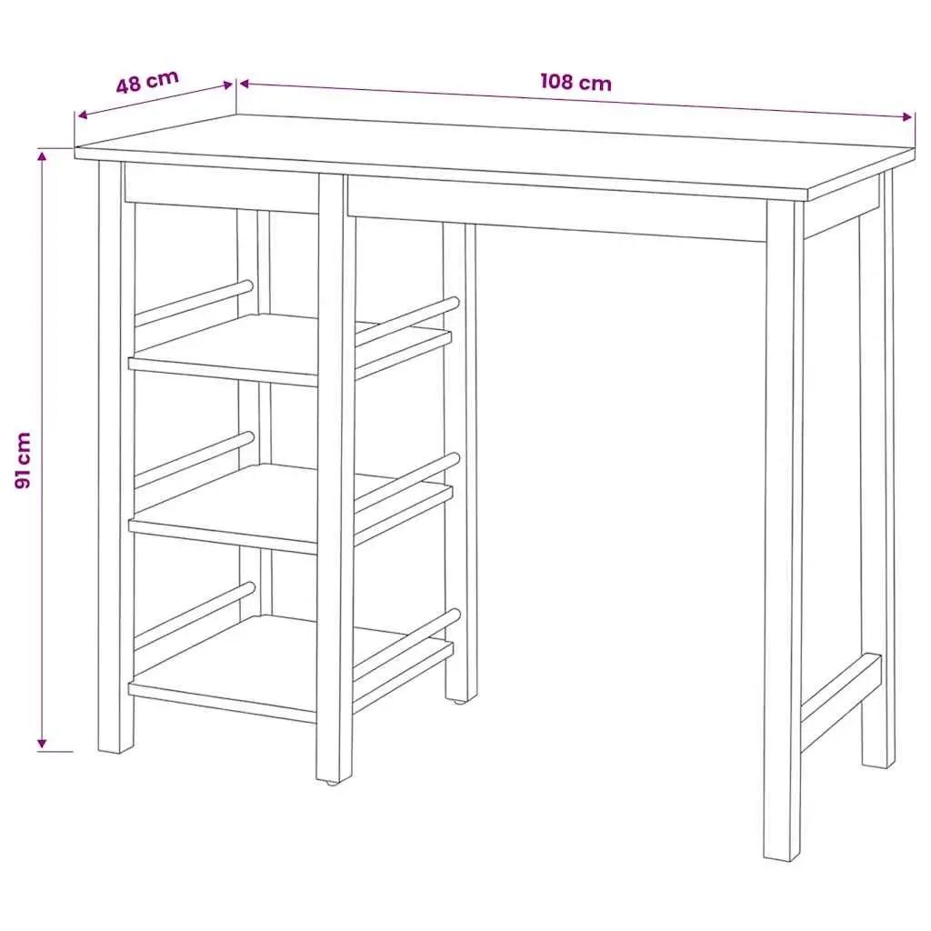 Bar Set MDF Rubberwood 3 Pieces White Kitchen Dining Room Furniture