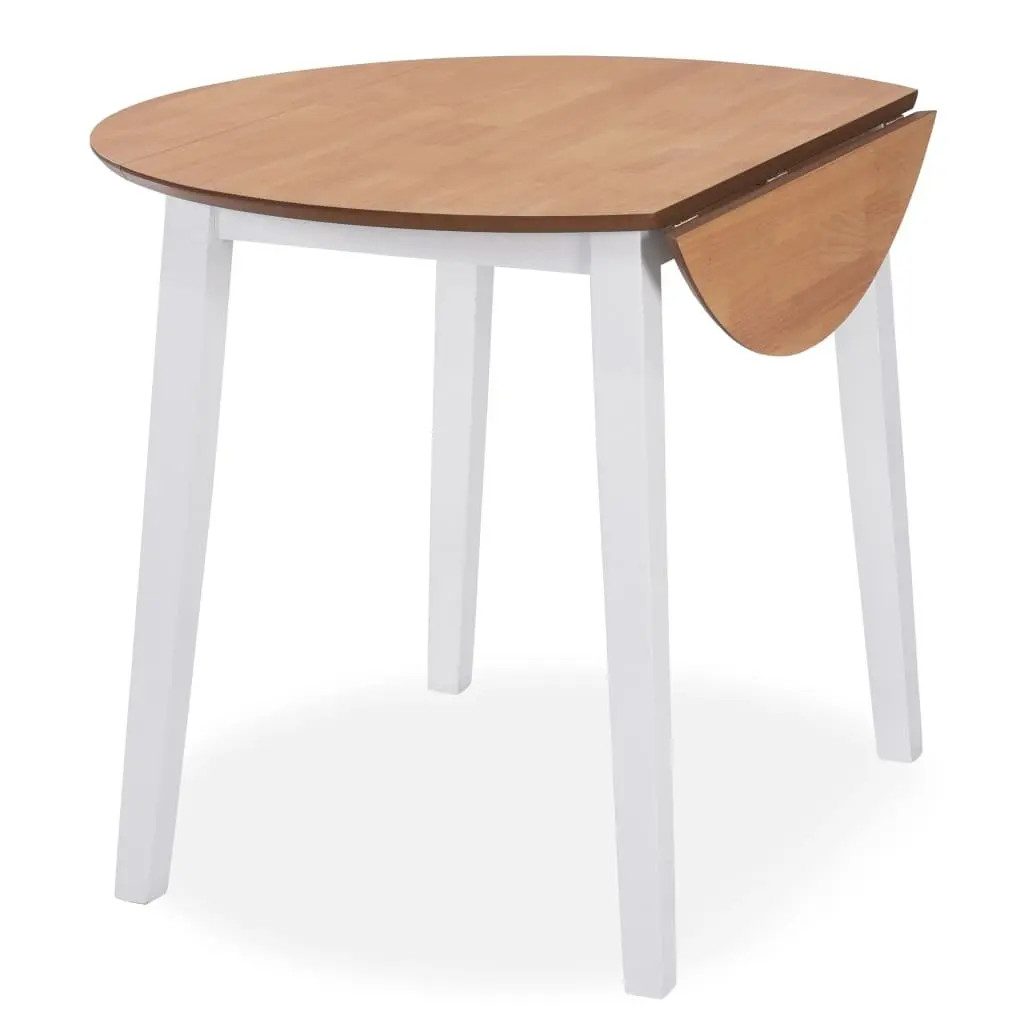 Round Drop-Leaf Dining Table Kitchen Compact Space-Saving MDF White Design