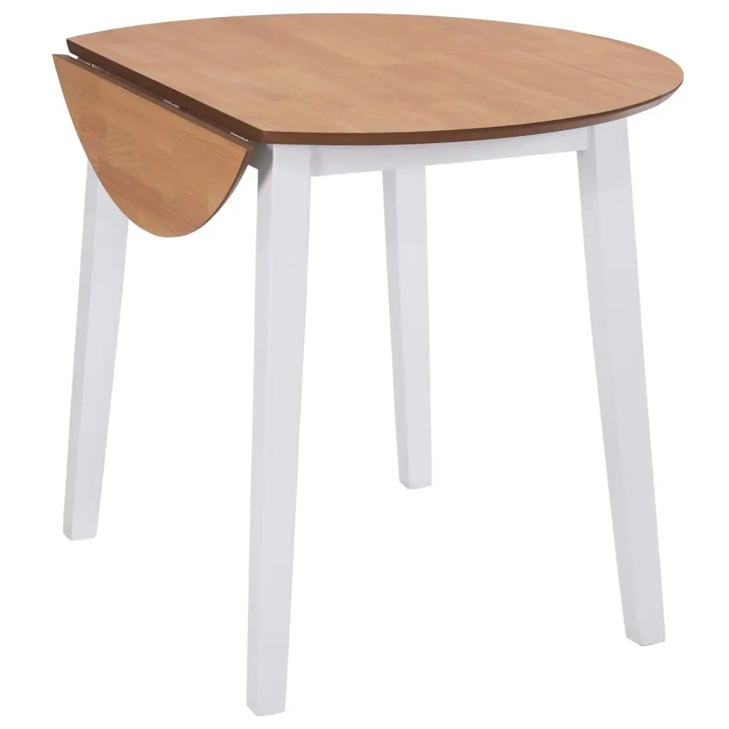 Round Drop-Leaf Dining Table Kitchen Compact Space-Saving MDF White Design