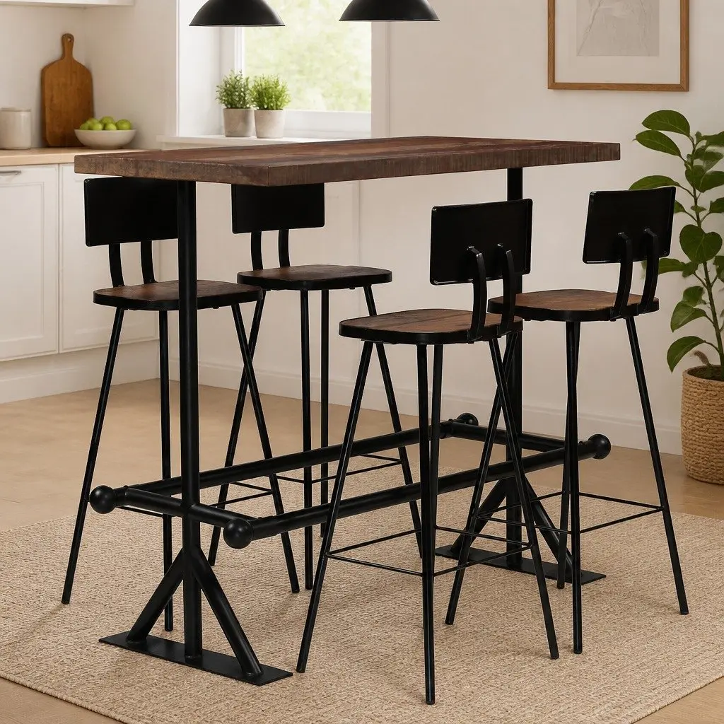 Bar Set Reclaimed Wood 5 Piece Industrial Dining Furniture Brown