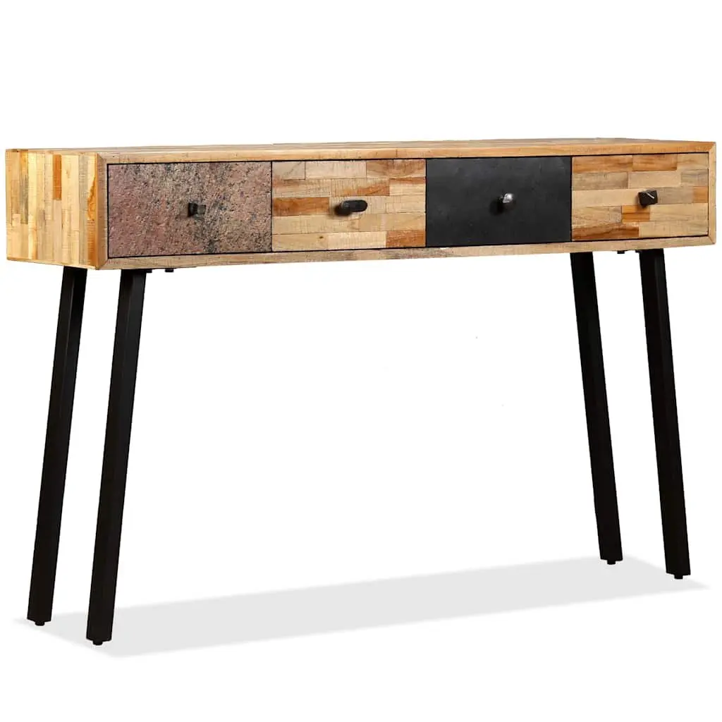 Console Table Reclaimed Teak 120x30x76cm Vintage Multicolour Accent Side Table with Drawers