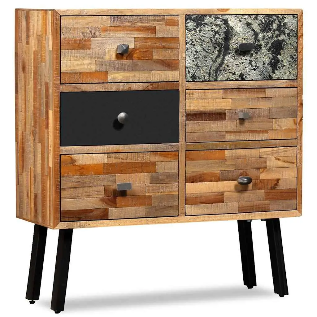 Side Cabinet Reclaimed Teak 70W x 30D x 76H cm Brown Vintage 6 Drawers Storage