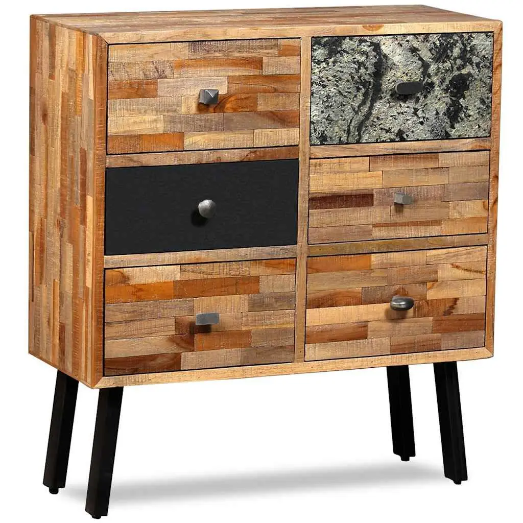 Side Cabinet Reclaimed Teak 70W x 30D x 76H cm Brown Vintage 6 Drawers Storage