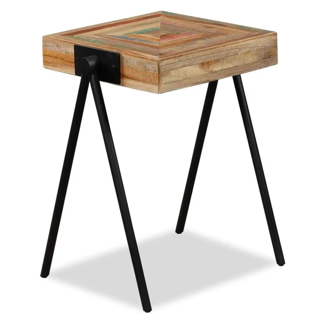 End Table Reclaimed Solid Wood Multicolour Industrial Steel Legs