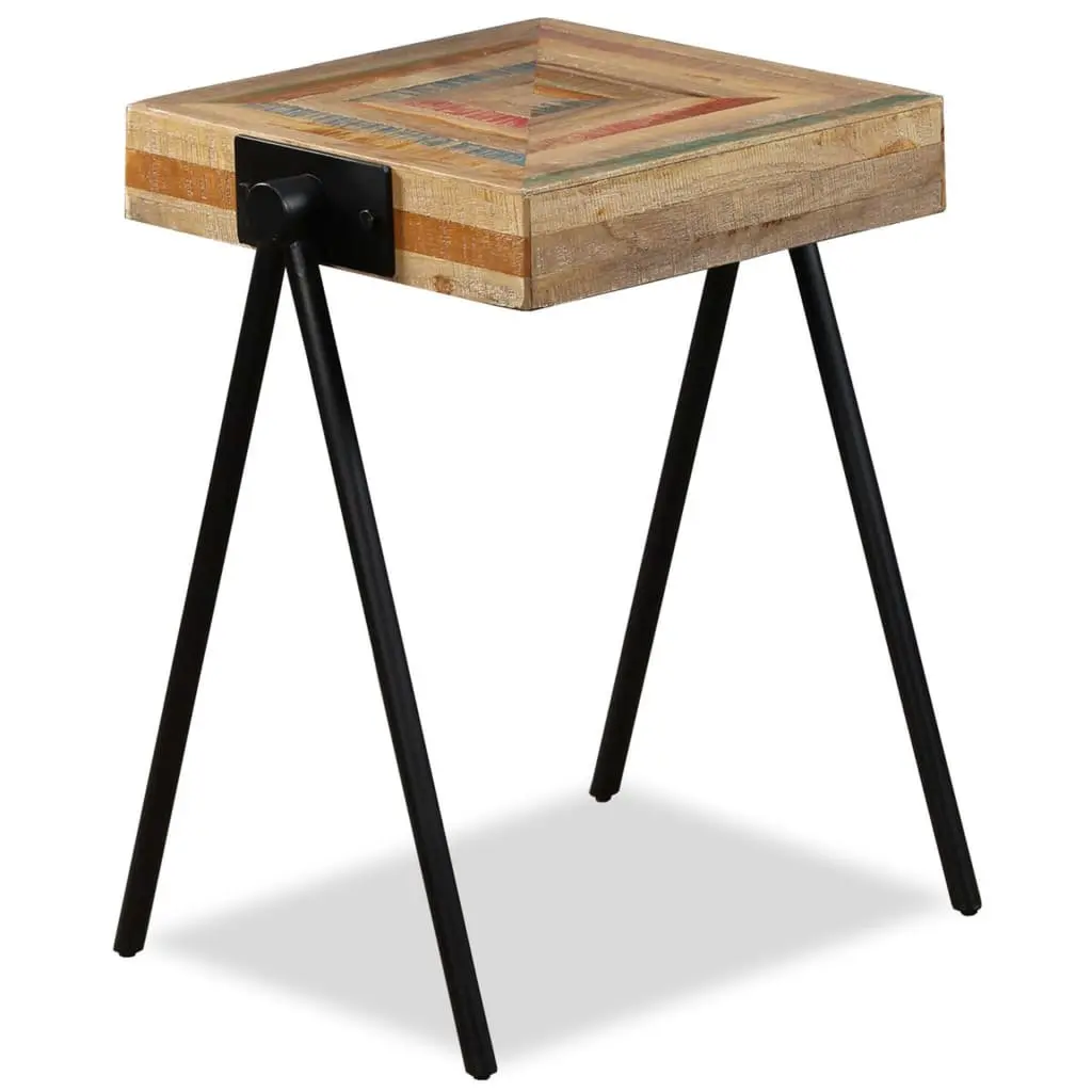 End Table Reclaimed Solid Wood Multicolour Industrial Steel Legs