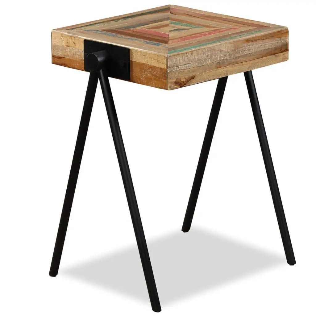 End Table Reclaimed Solid Wood Multicolour Industrial Steel Legs