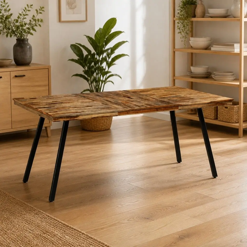 Dining Table Reclaimed Teak Steel Industrial Brown Kitchen Furniture 180x90x76cm