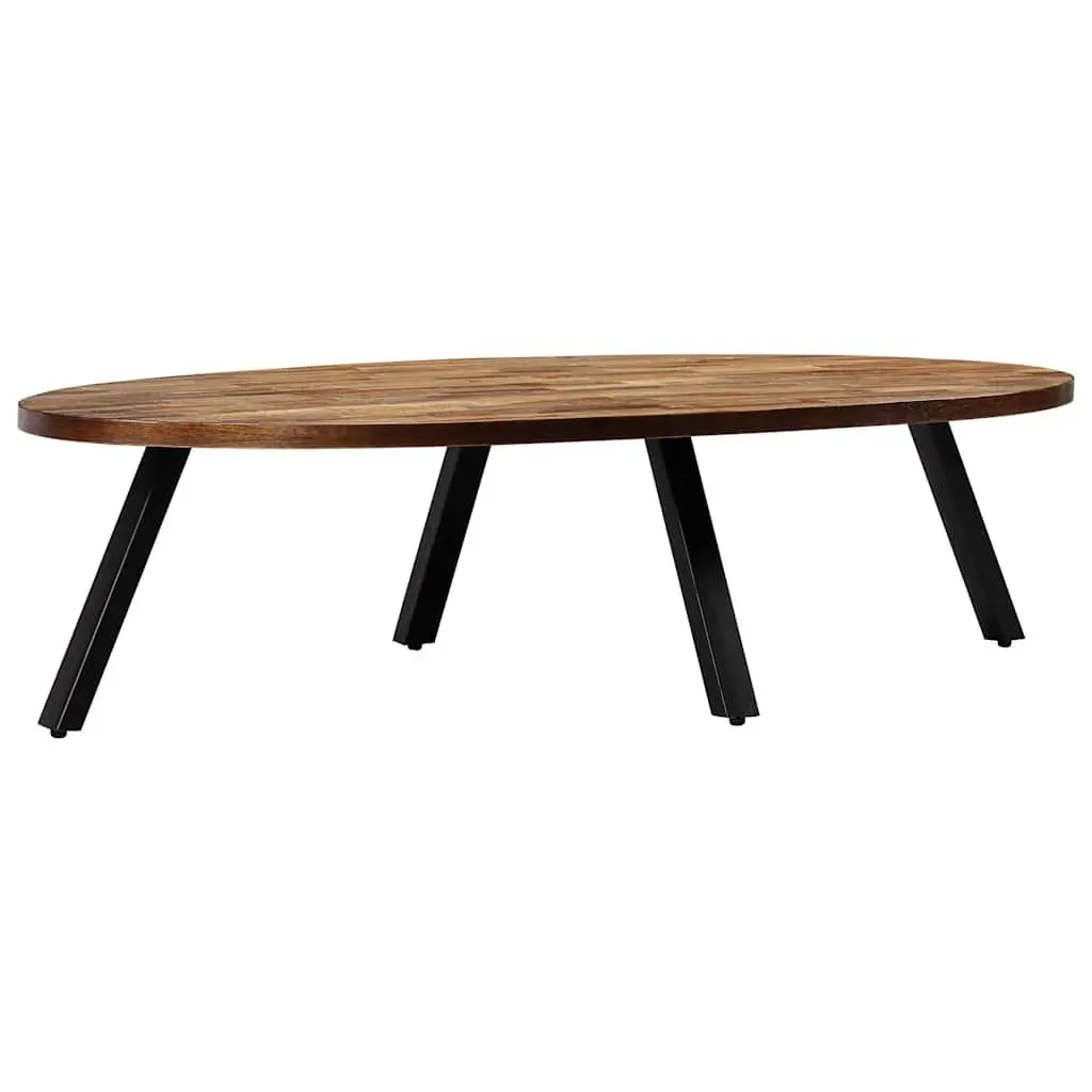 Reclaimed Teak Oval Coffee Table 120cm Solid Wood with Steel Legs Natural Finish Living Room Accent Furniture