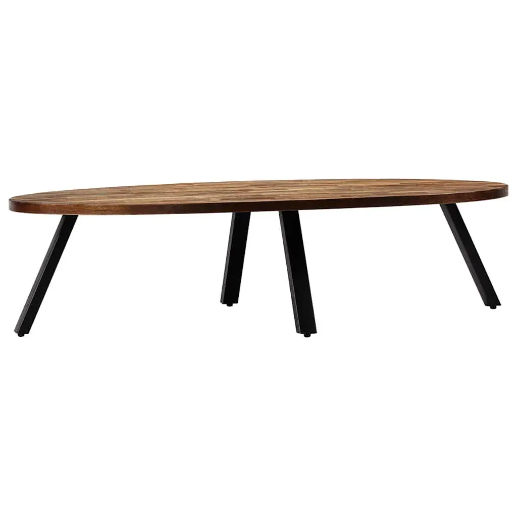 Reclaimed Teak Oval Coffee Table 120cm Solid Wood with Steel Legs Natural Finish Living Room Accent Furniture