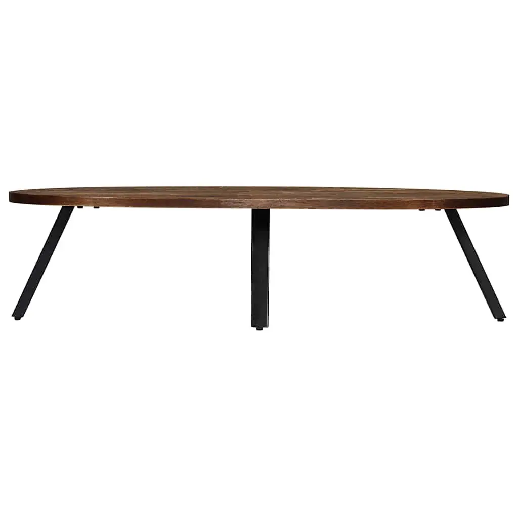 Reclaimed Teak Oval Coffee Table 120cm Solid Wood with Steel Legs Natural Finish Living Room Accent Furniture