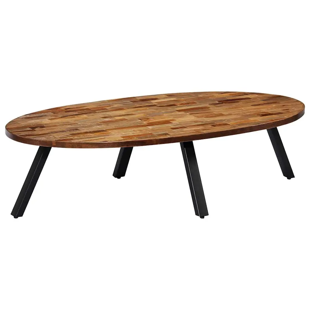 Reclaimed Teak Oval Coffee Table 120cm Solid Wood with Steel Legs Natural Finish Living Room Accent Furniture