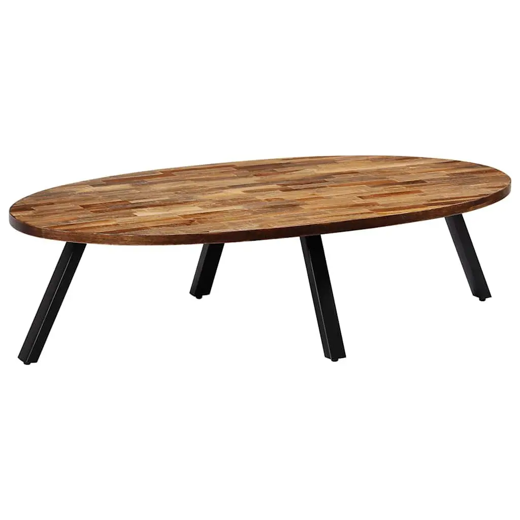 Reclaimed Teak Oval Coffee Table 120cm Solid Wood with Steel Legs Natural Finish Living Room Accent Furniture