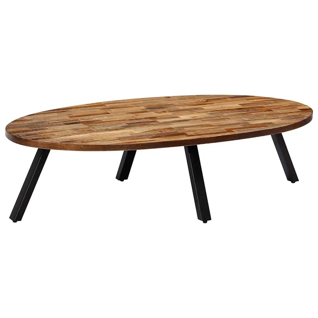 Reclaimed Teak Oval Coffee Table 120cm Solid Wood with Steel Legs Natural Finish Living Room Accent Furniture