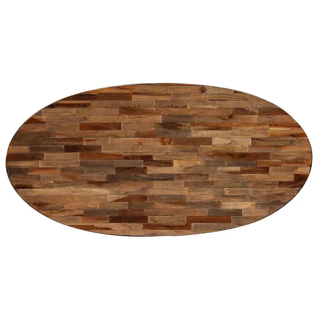 Reclaimed Teak Oval Coffee Table 120cm Solid Wood with Steel Legs Natural Finish Living Room Accent Furniture