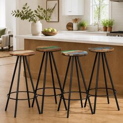 Bar Stools 4 Piece Set Solid Reclaimed Wood Industrial Style Brown