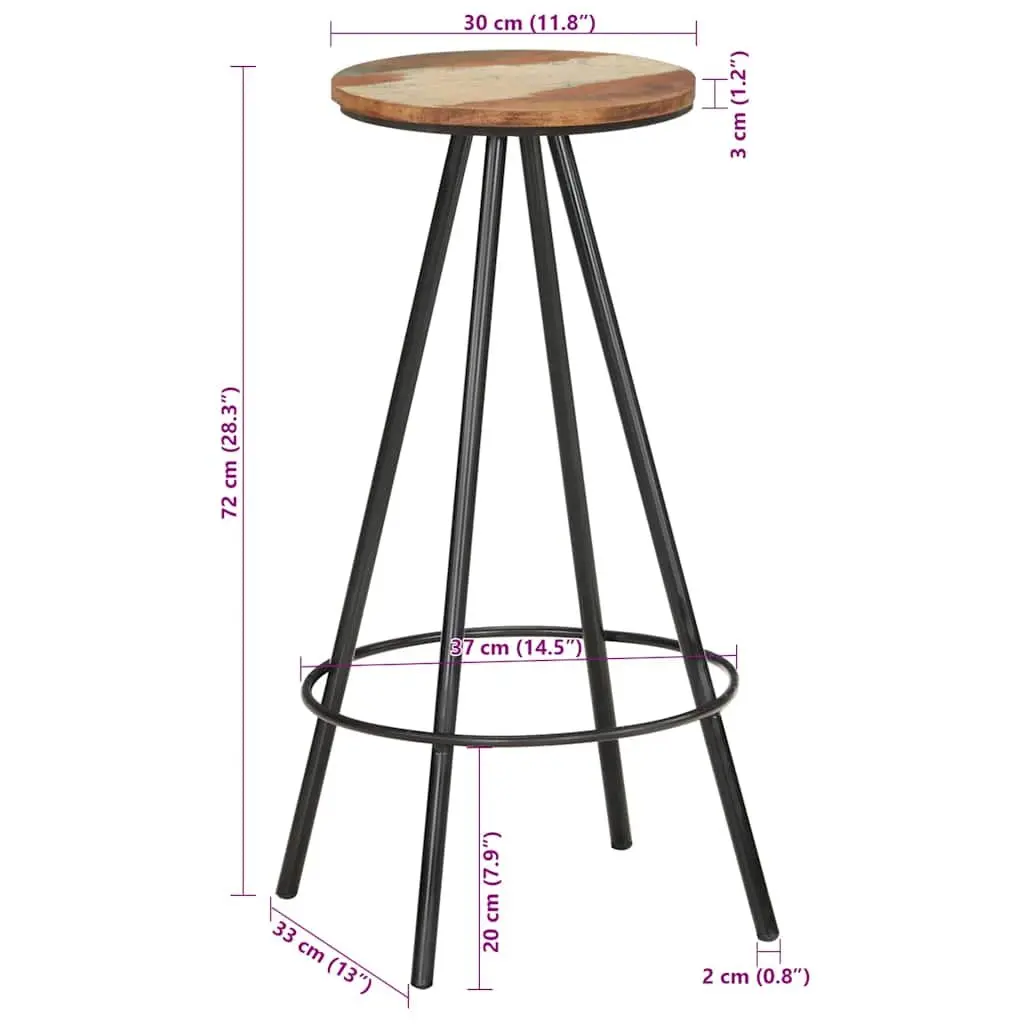4 Piece Set Brown Bar Stools Industrial Style Solid Wood Construction