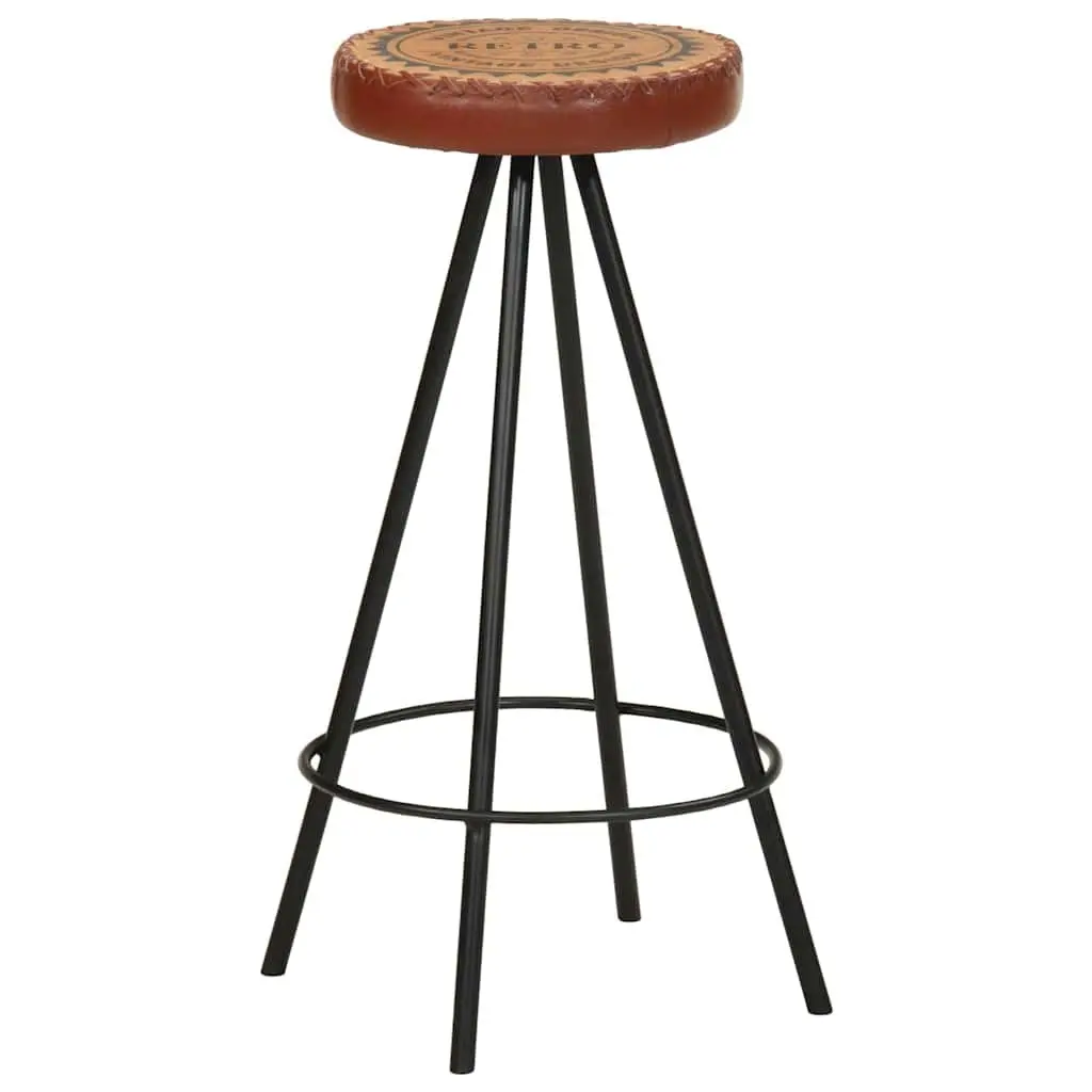 Industrial Style Bar Stools Set of 4 Brown Upholstered Leather and Canvas with Steel Legs