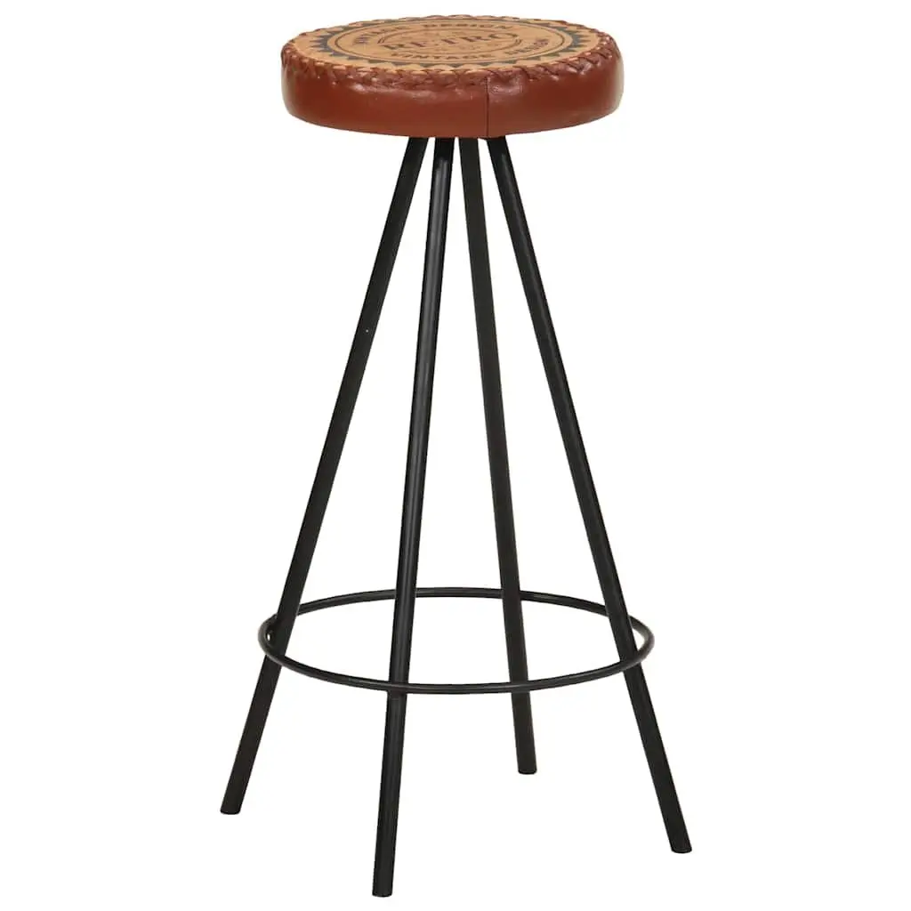Industrial Style Bar Stools Set of 4 Brown Upholstered Leather and Canvas with Steel Legs