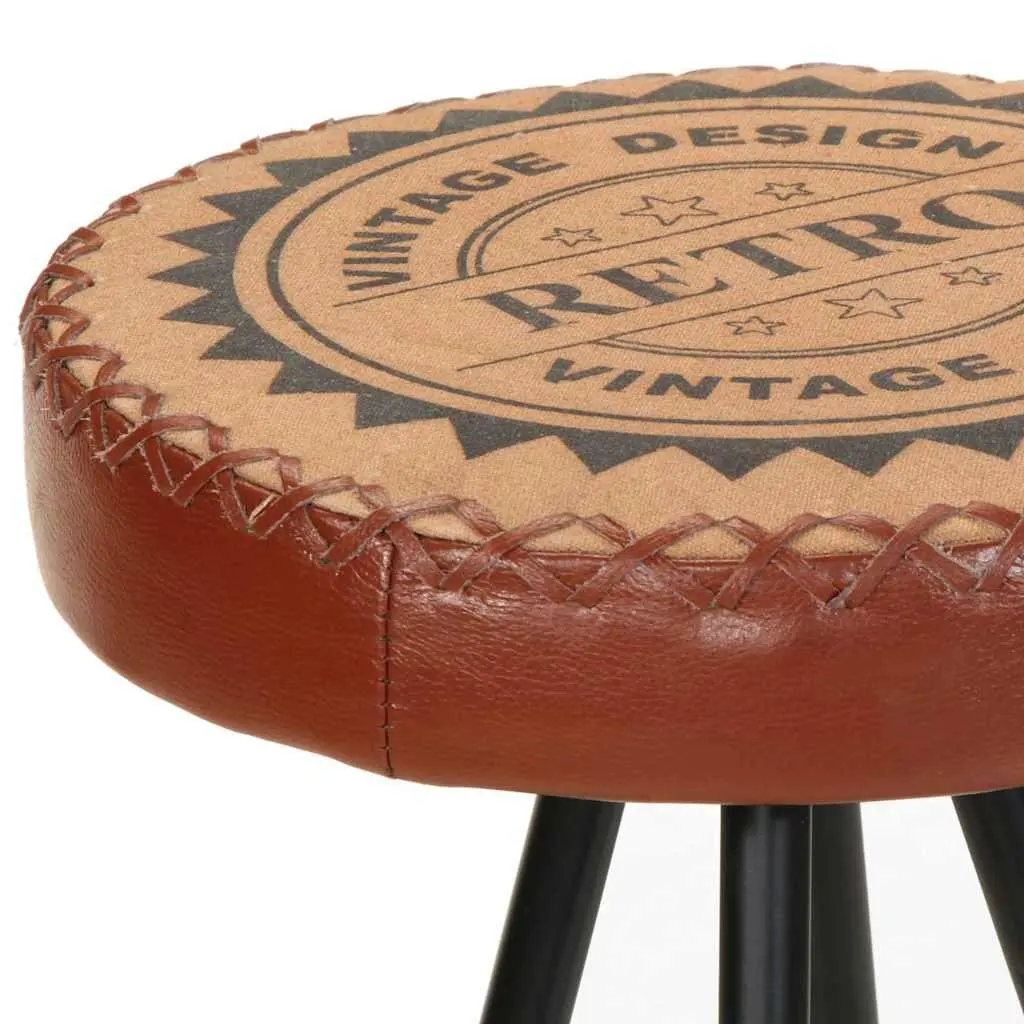 Industrial Style Bar Stools Set of 4 Brown Upholstered Leather and Canvas with Steel Legs