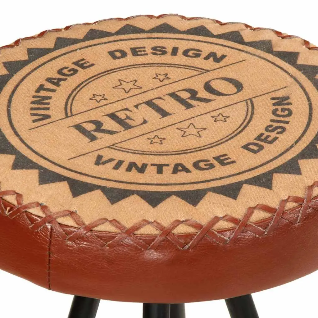 Industrial Style Bar Stools Set of 4 Brown Upholstered Leather and Canvas with Steel Legs