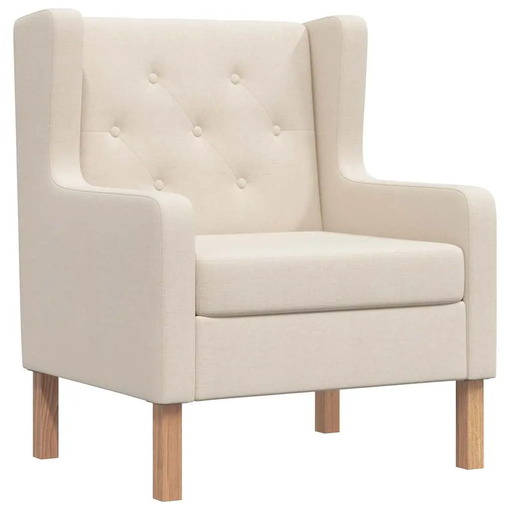 Armchair White Polyester Fabric Foam Padded Wooden Frame