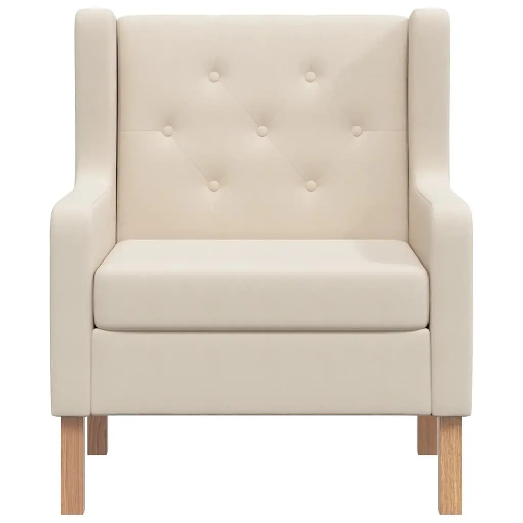 Armchair White Polyester Fabric Foam Padded Wooden Frame