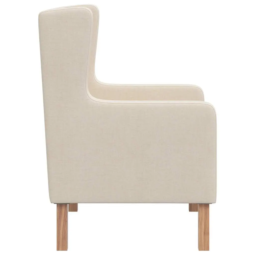 Armchair White Polyester Fabric Foam Padded Wooden Frame