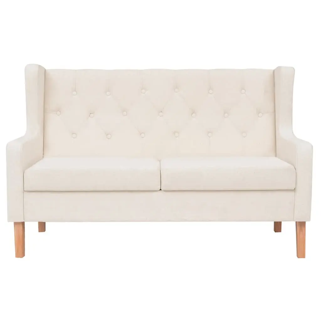 2-Seater Sofa Upholstered Polyester Foam Padded Solid Wooden Frame Cream White