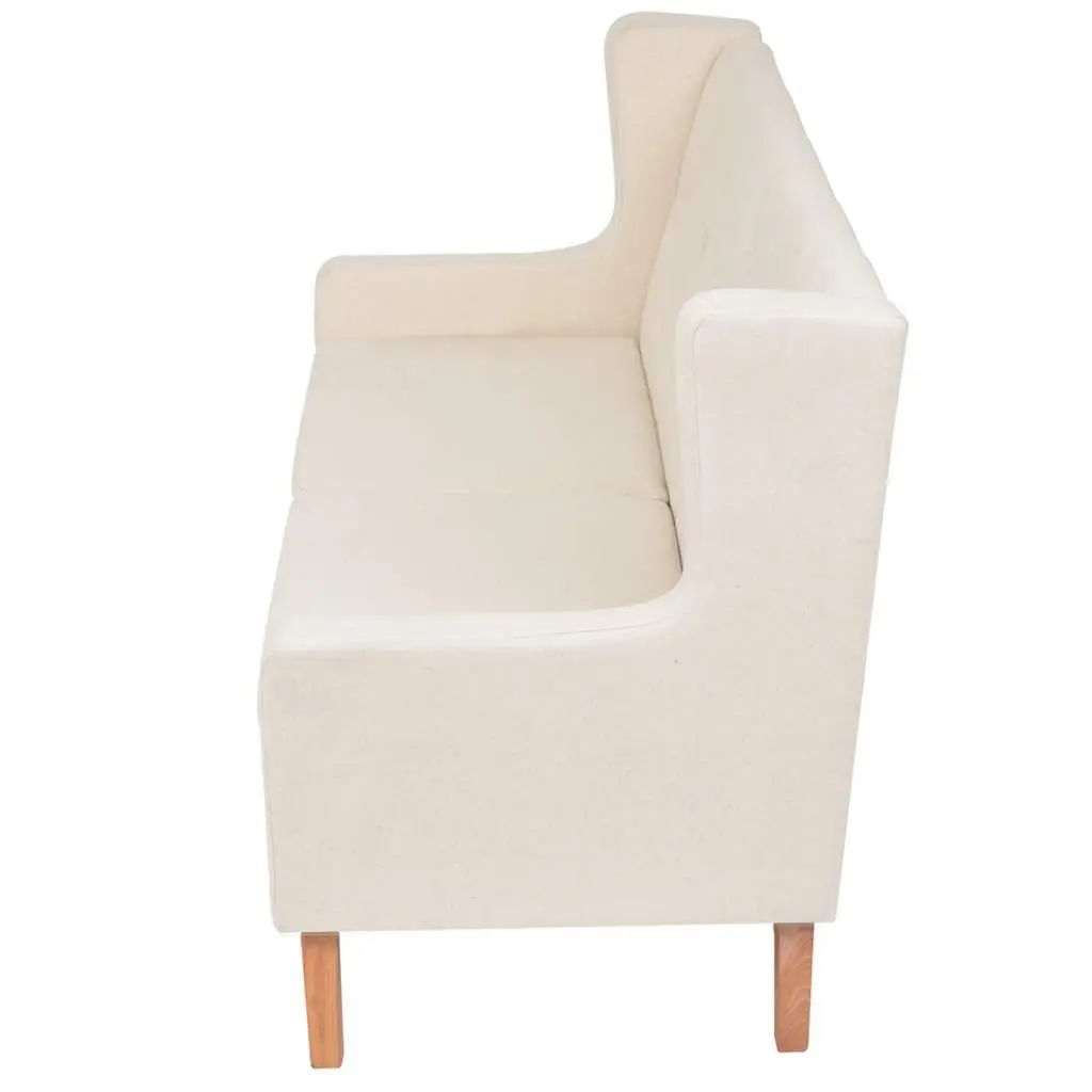 2-Seater Sofa Upholstered Polyester Foam Padded Solid Wooden Frame Cream White