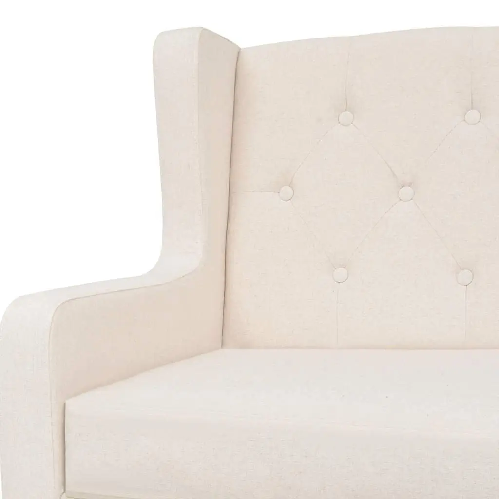 2-Seater Sofa Upholstered Polyester Foam Padded Solid Wooden Frame Cream White