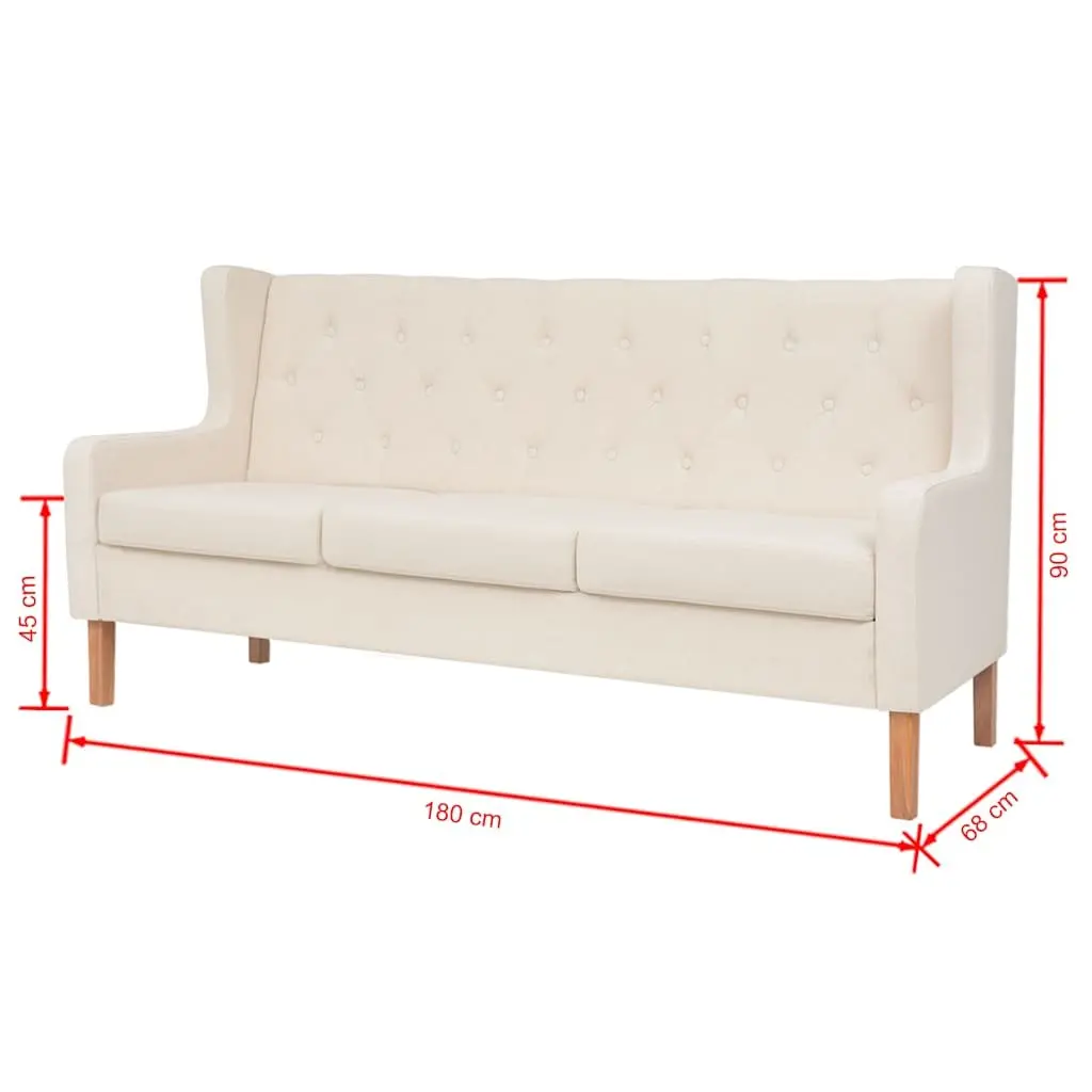 3-Seater Sofa White Polyester Fabric Solid Wood Frame Lounge Couch
