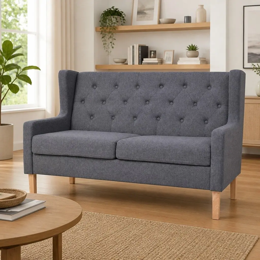 2-Seater Sofa Polyester Fabric Foam Padded Grey