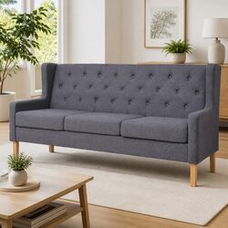 3-Seater Sofa Grey Fabric Living Room Couch Comfortable Padded Lounge Settee