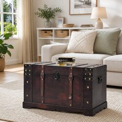 Functional Brown Antique Wooden Chest for Home Use