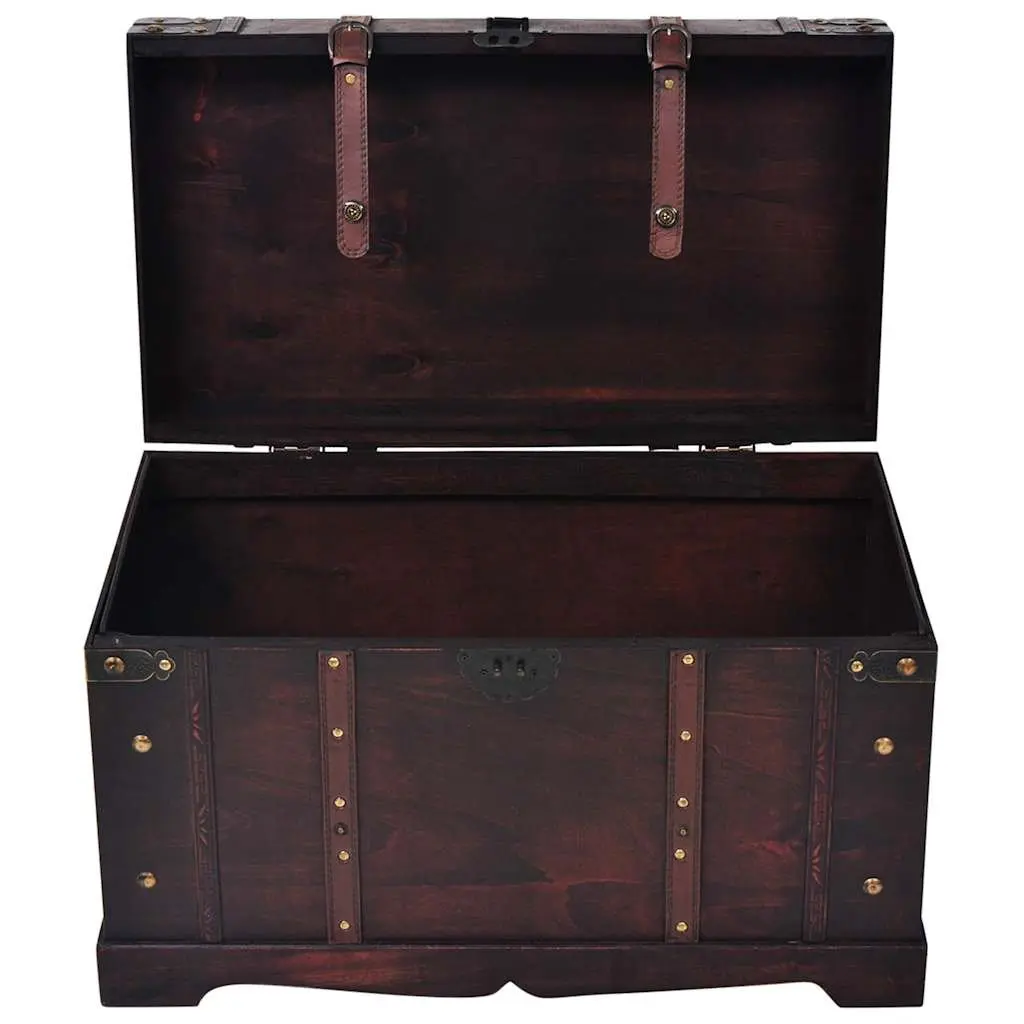 Antique Style Wooden Chest Brown Storage Box Latch Closure 66x38x40cm