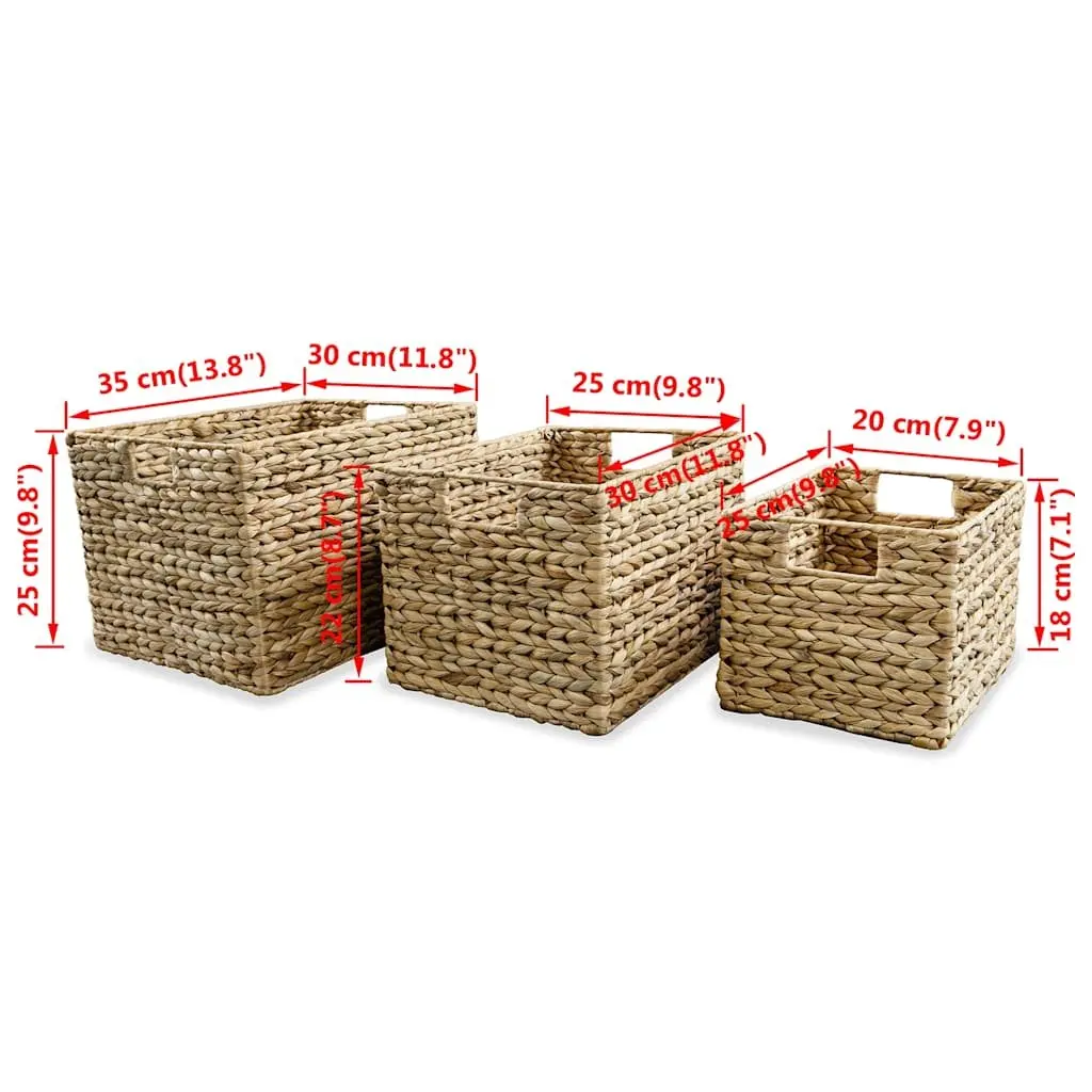 Storage Basket Set 3 Pieces Water Hyacinth Brown Woven Household Organizer