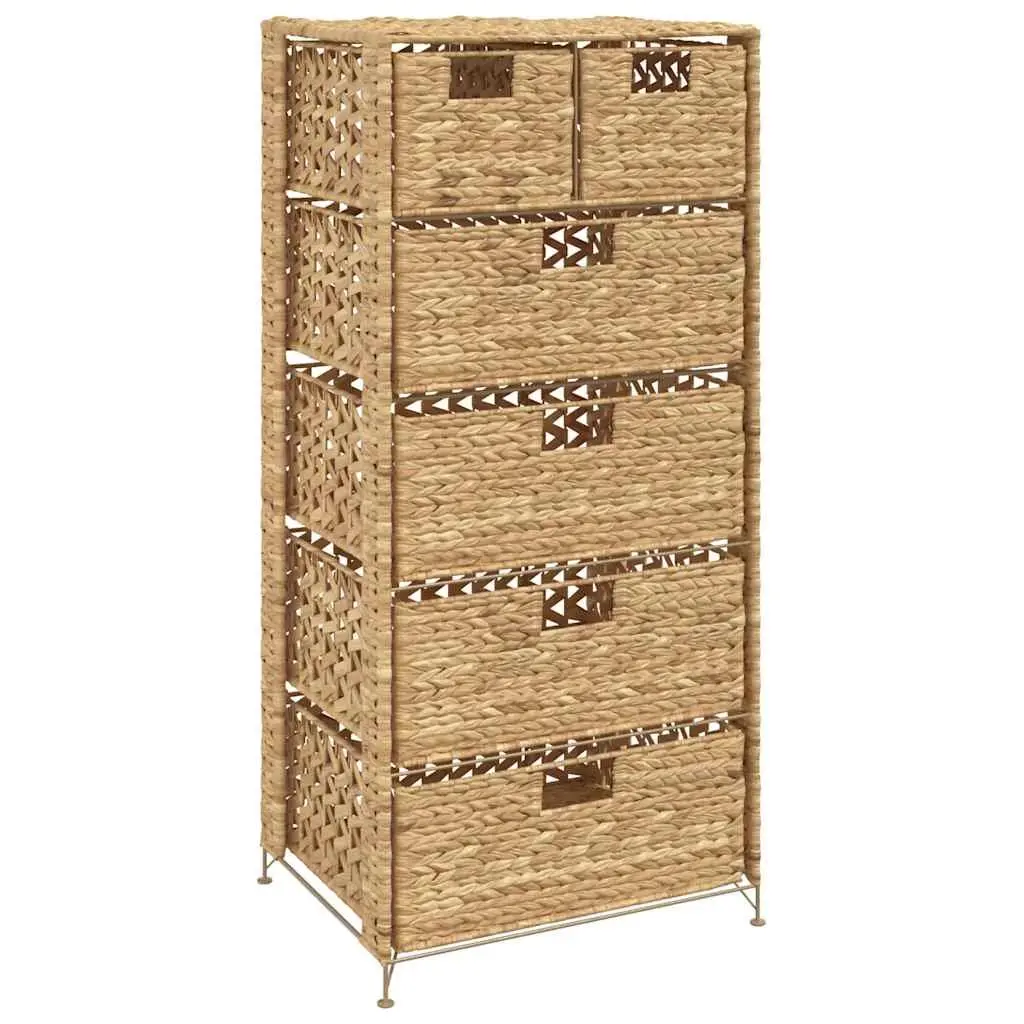 Storage Cabinet Metal Frame 6 Drawer Woven Water Hyacinth Brown