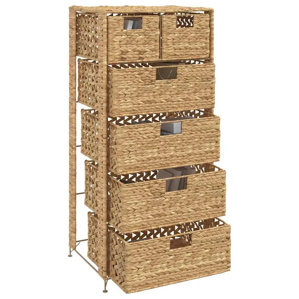 Storage Cabinet Metal Frame 6 Drawer Woven Water Hyacinth Brown