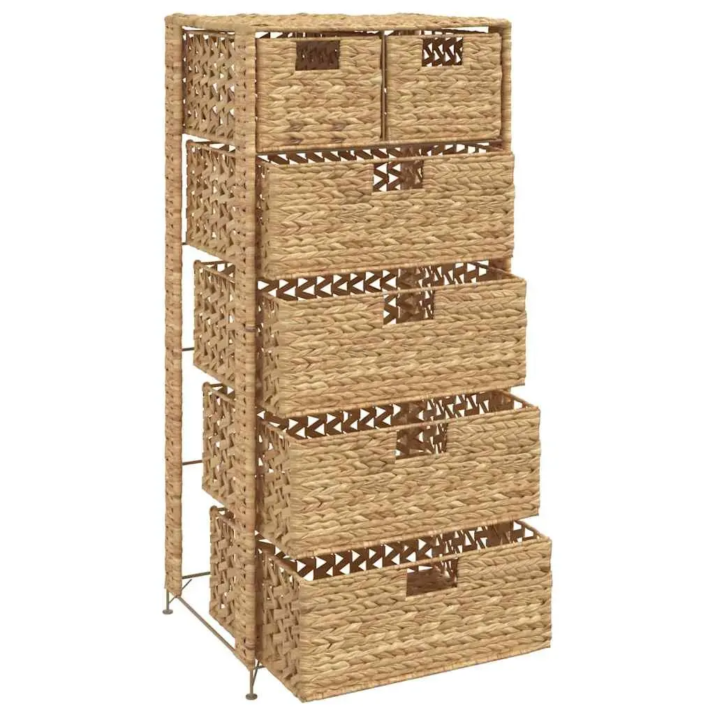 Storage Cabinet Metal Frame 6 Drawer Woven Water Hyacinth Brown