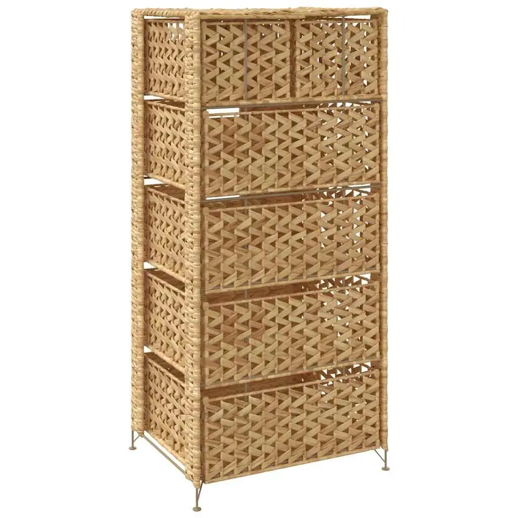 Storage Cabinet Metal Frame 6 Drawer Woven Water Hyacinth Brown
