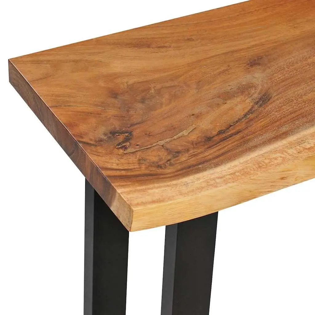 Console Table Brown Solid Suar Wood 110cm x 35cm x 75cm with Steel Frame and Natural Live Edges